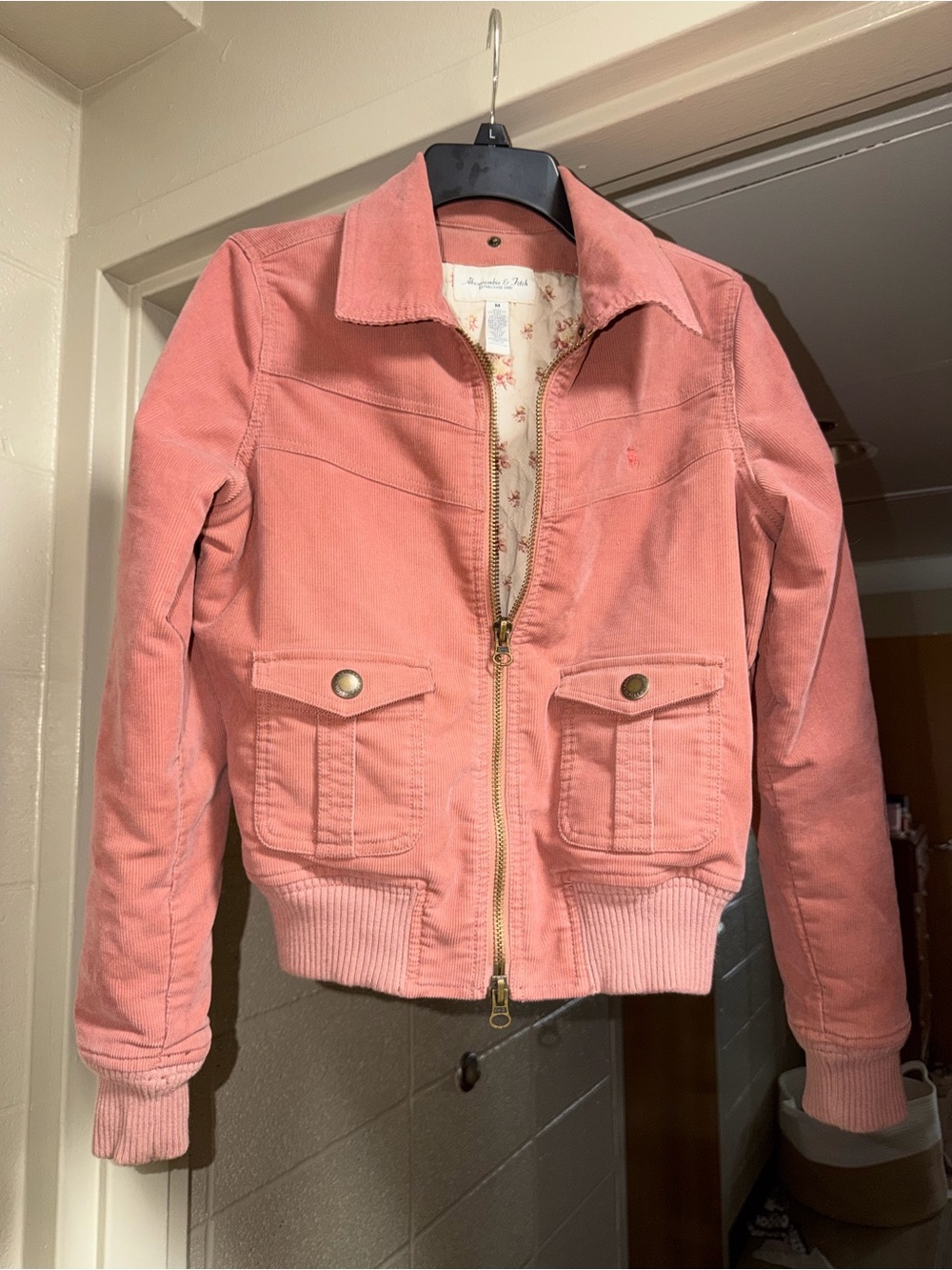 Abercrombie & Fitch Dusty Pink Corduroy Bomber Jacket